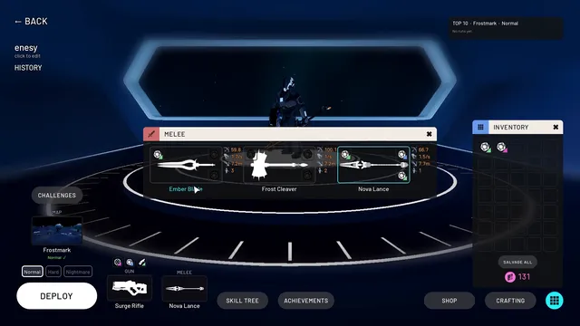 Choosing a melee weapon in the hub